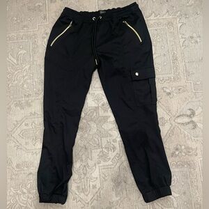 Jaanuu black Jogger scrub pants with gold detail